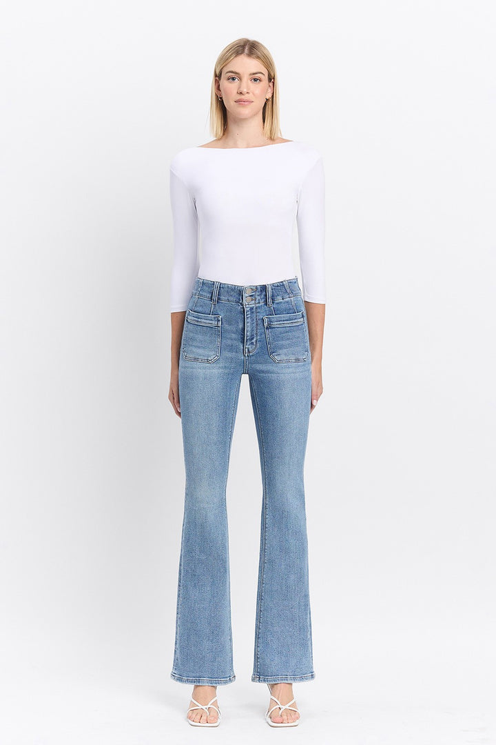 High Rise Front Pocket Flare Jeans