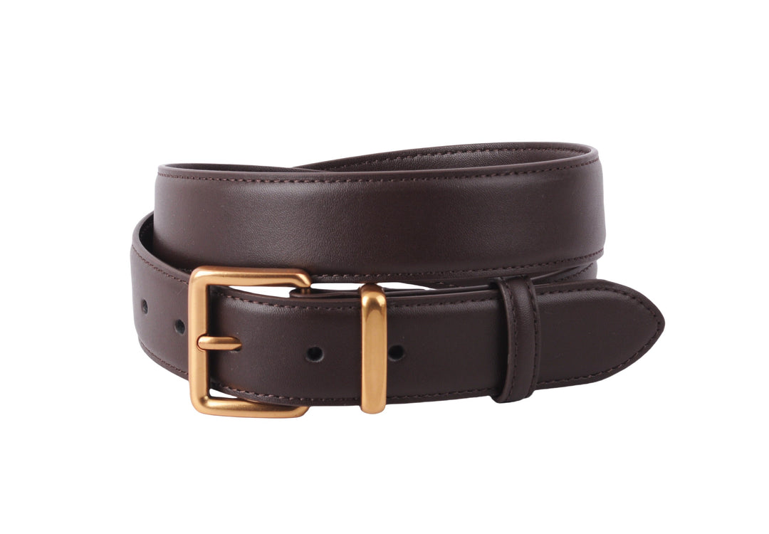 Thick Gold Brown Leather Belt - Brown
