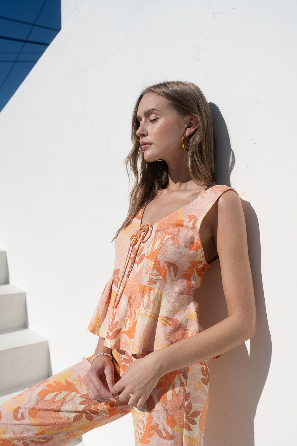 Summer Print Tie Front Top