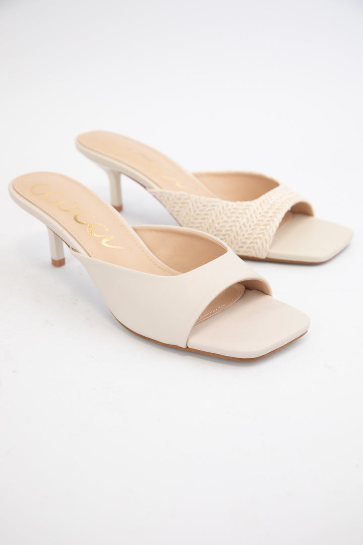 Raffia Square Toe Kitten Heel