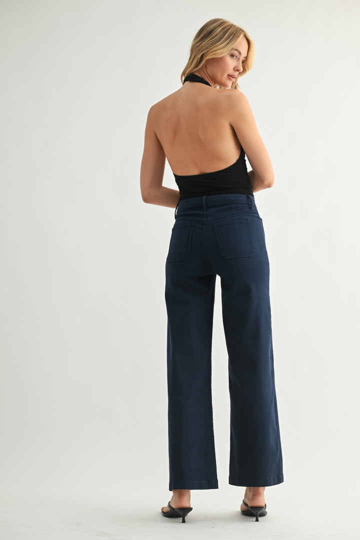Just Black Denim Patch Pocket Wide Leg Jeans Navy