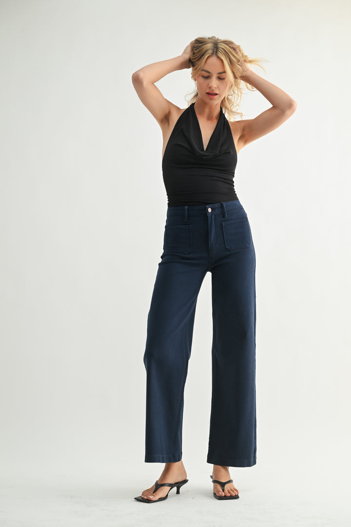 Just Black Denim Patch Pocket Wide Leg Jeans Navy
