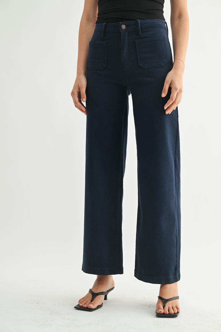 Just Black Denim Patch Pocket Wide Leg Jeans Navy