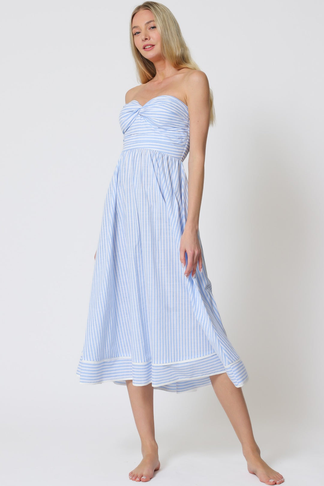Nautical Strapless Midi Dress