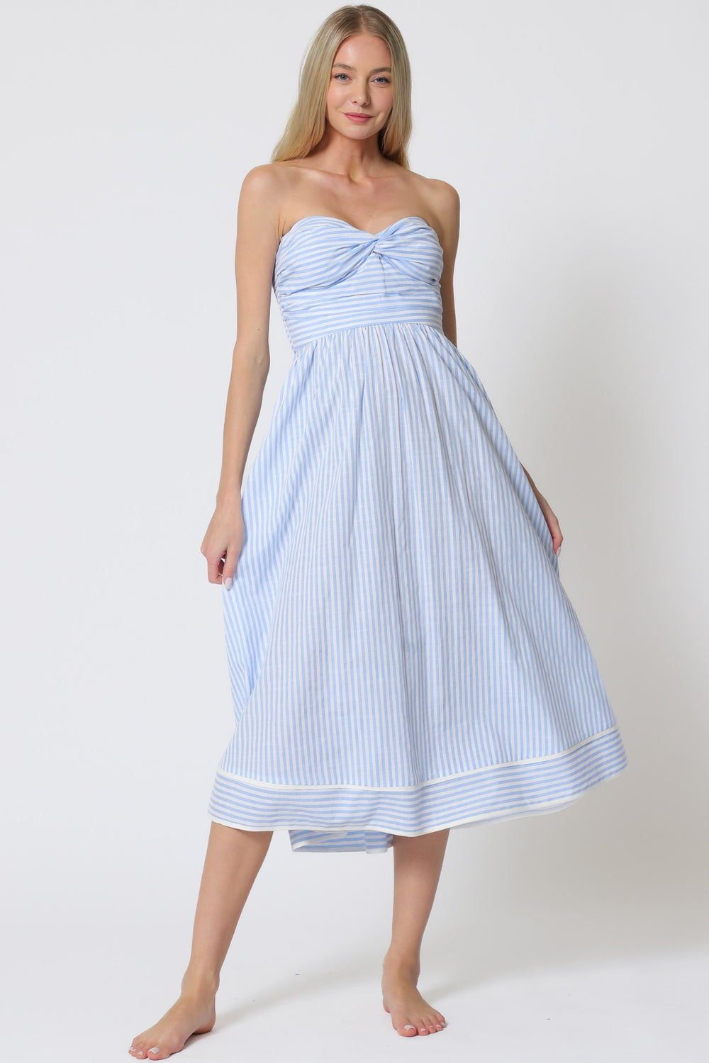 Nautical Strapless Midi Dress