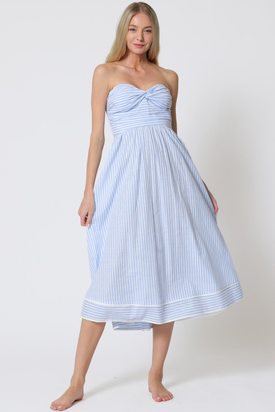 Nautical Strapless Midi Dress