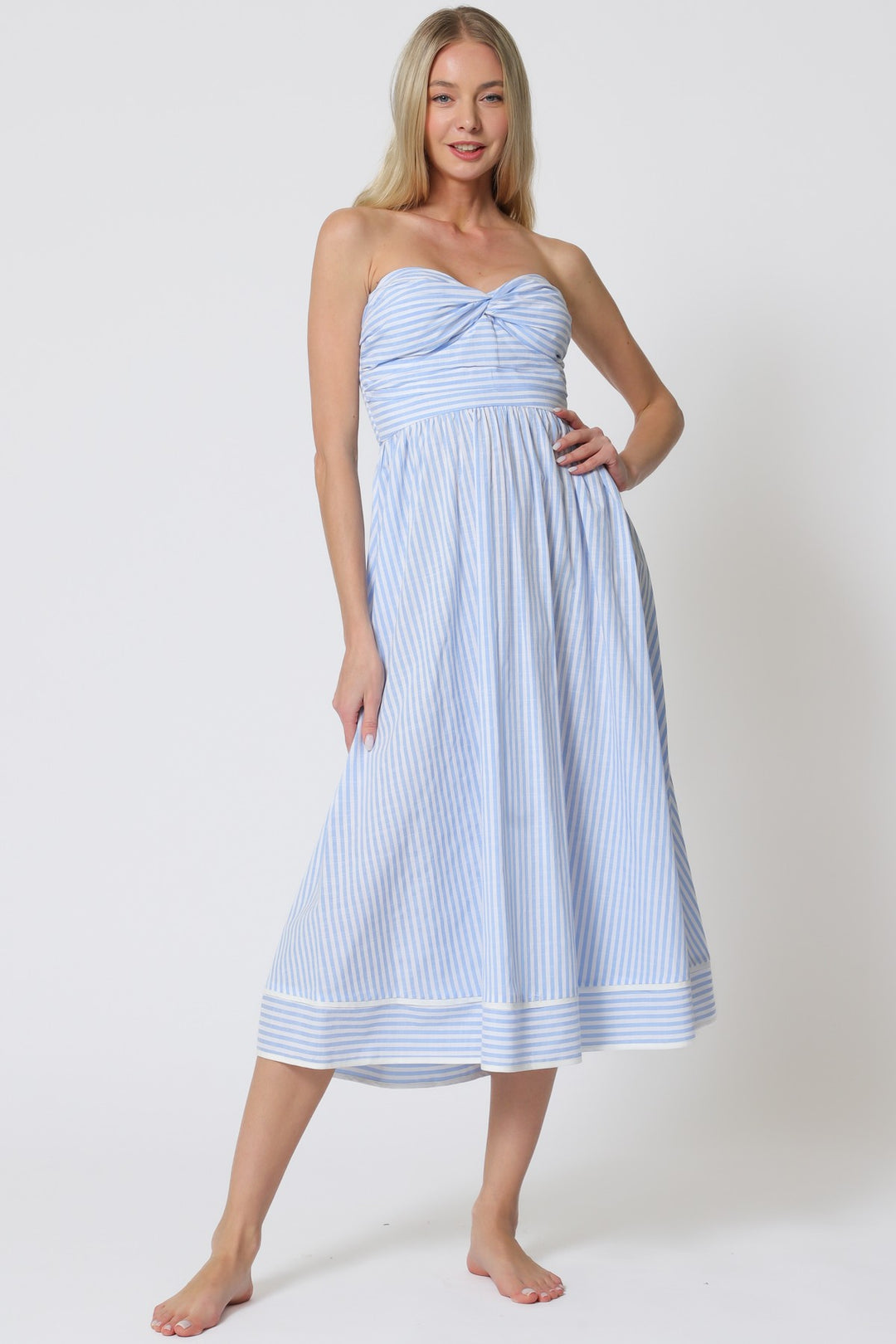 Nautical Strapless Midi Dress