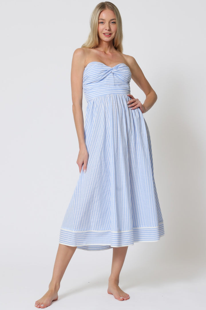 Nautical Strapless Midi Dress