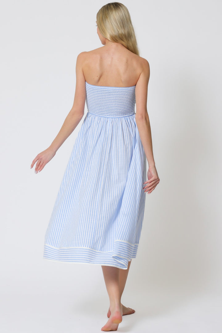 Nautical Strapless Midi Dress