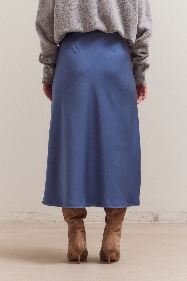 Blue Satin Midi Skirt