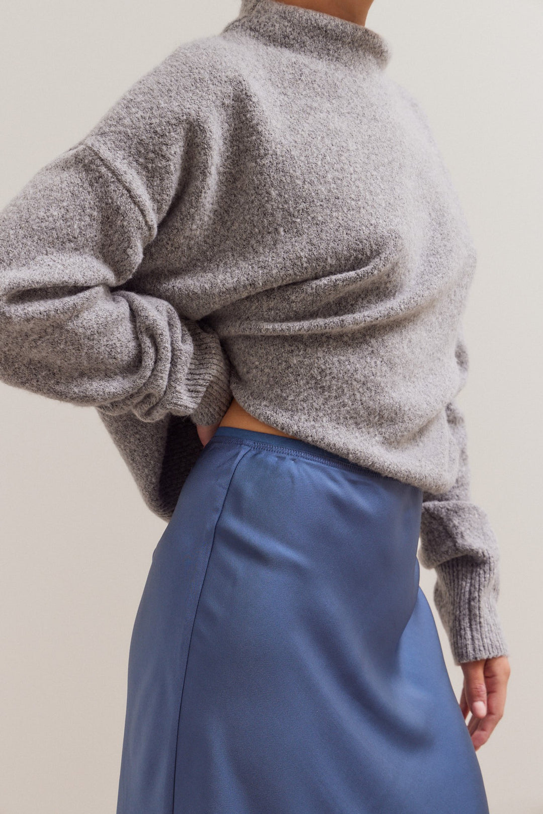 Blue Satin Midi Skirt