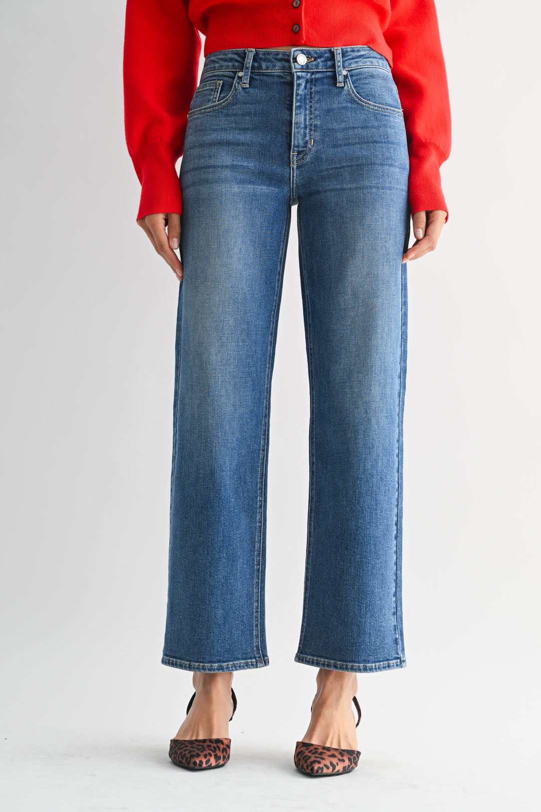 Just Black Denim Mid Rise Slim Wide Leg Jeans