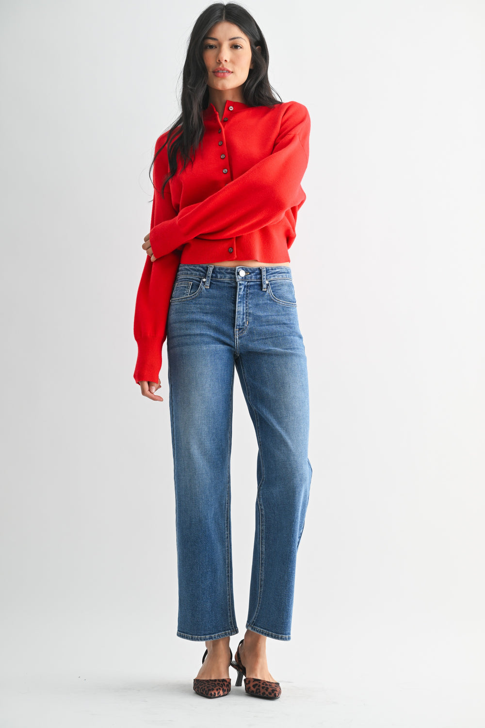 Just Black Denim Mid Rise Slim Wide Leg Jeans