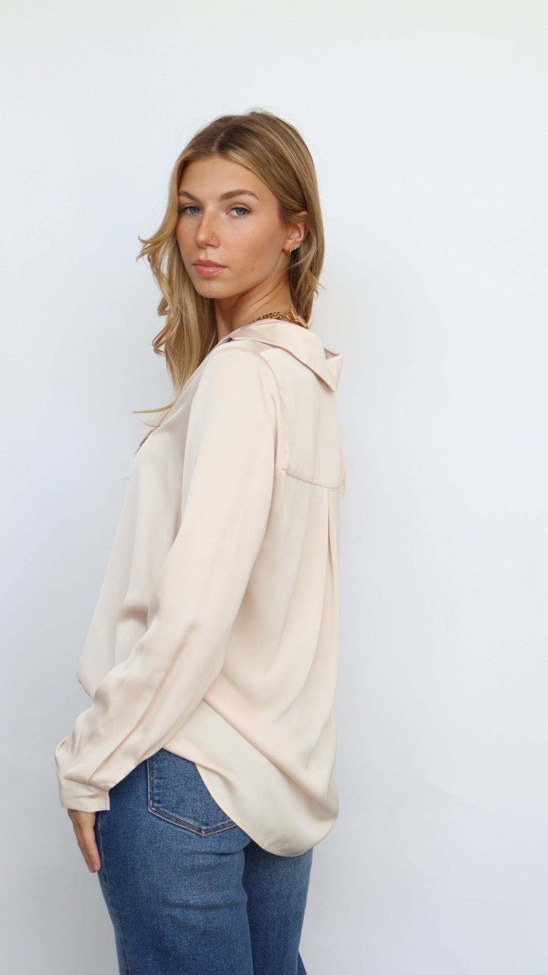 Classic Satin Button Down Blouse
