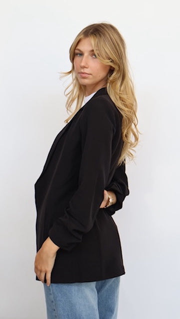 3/4 Ruched Sleeve Open Blazer