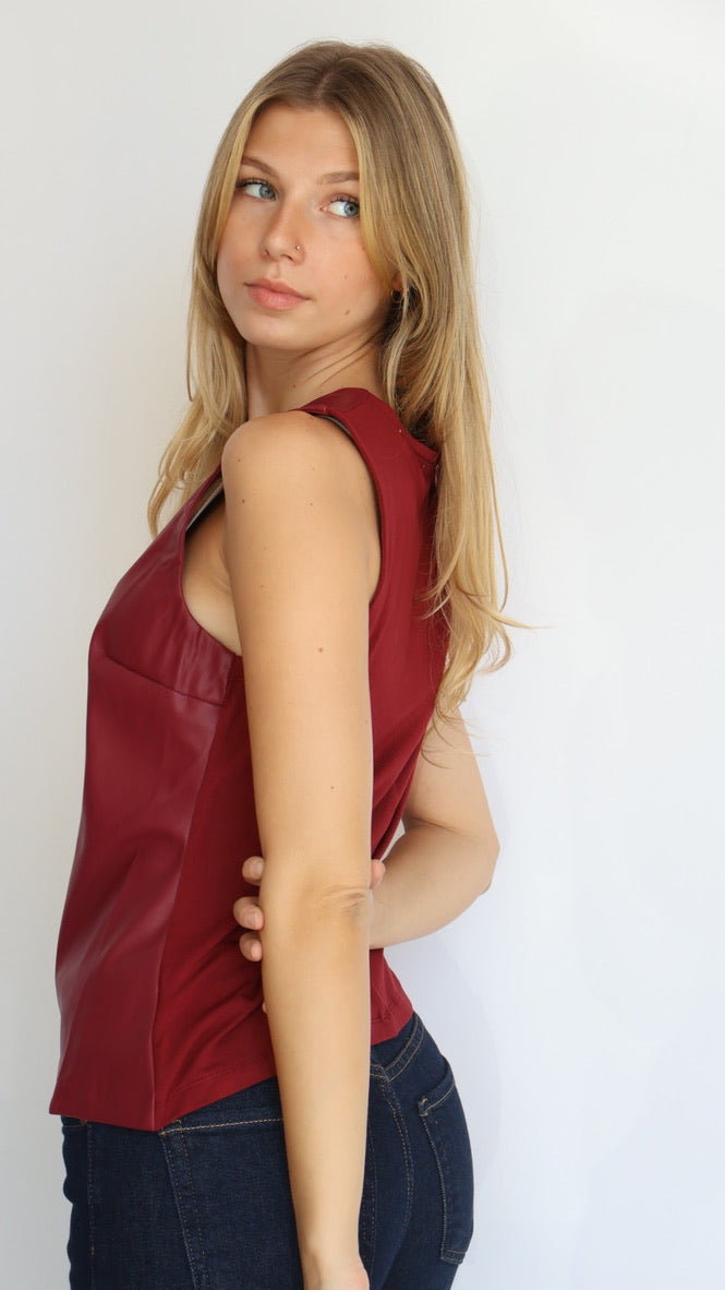 Asymmetrical Vegan Leather Front Top