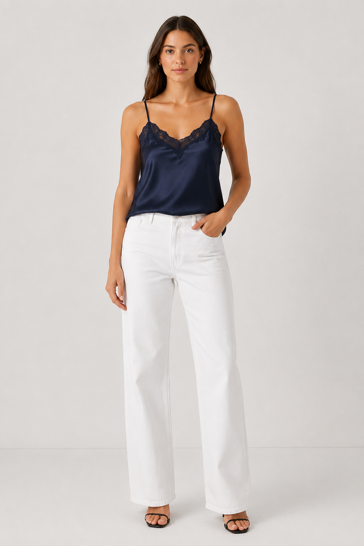 Satin V-Neck Lace Trim Cami