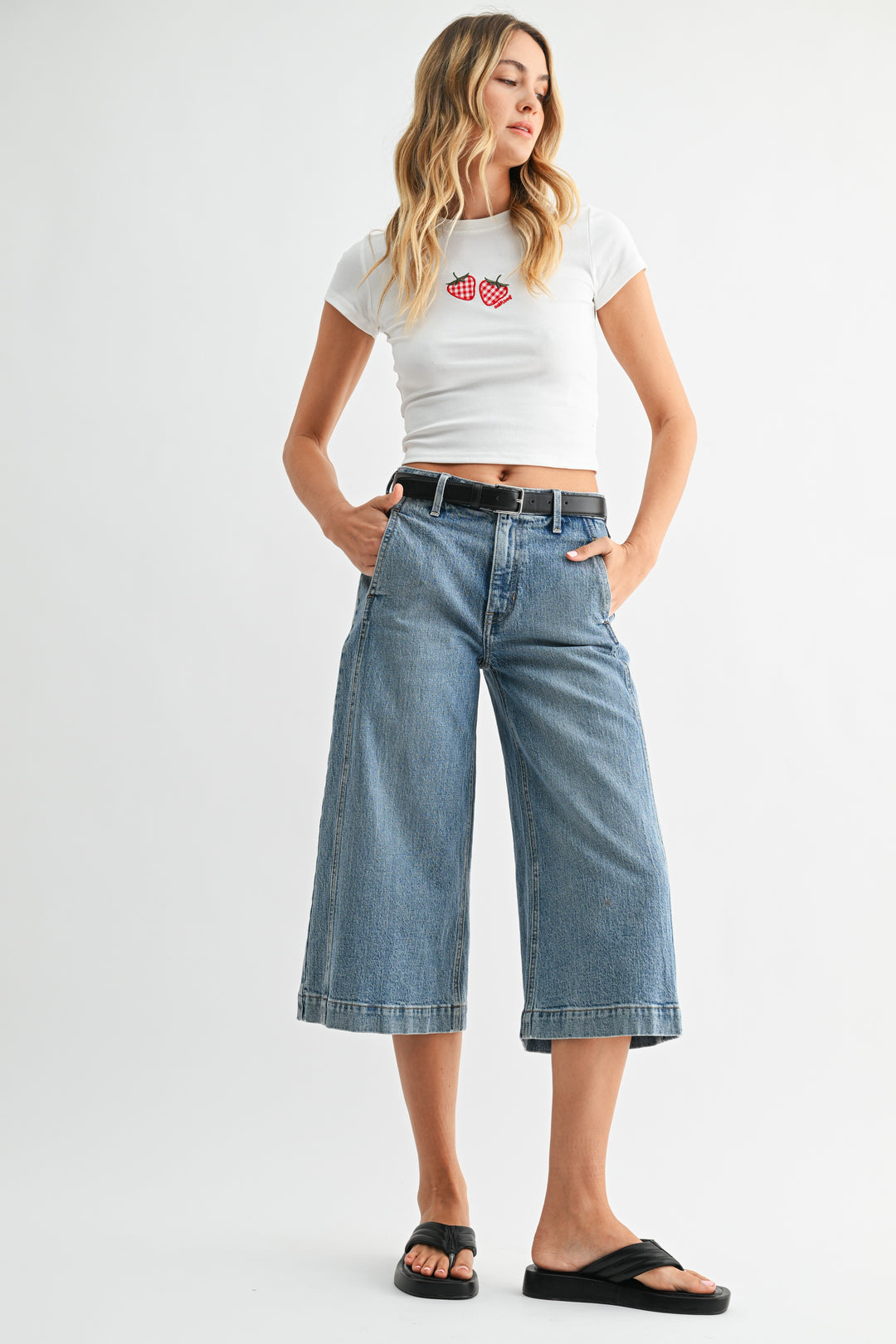 Just Black Denim Side Seam Wide Capri Jeans