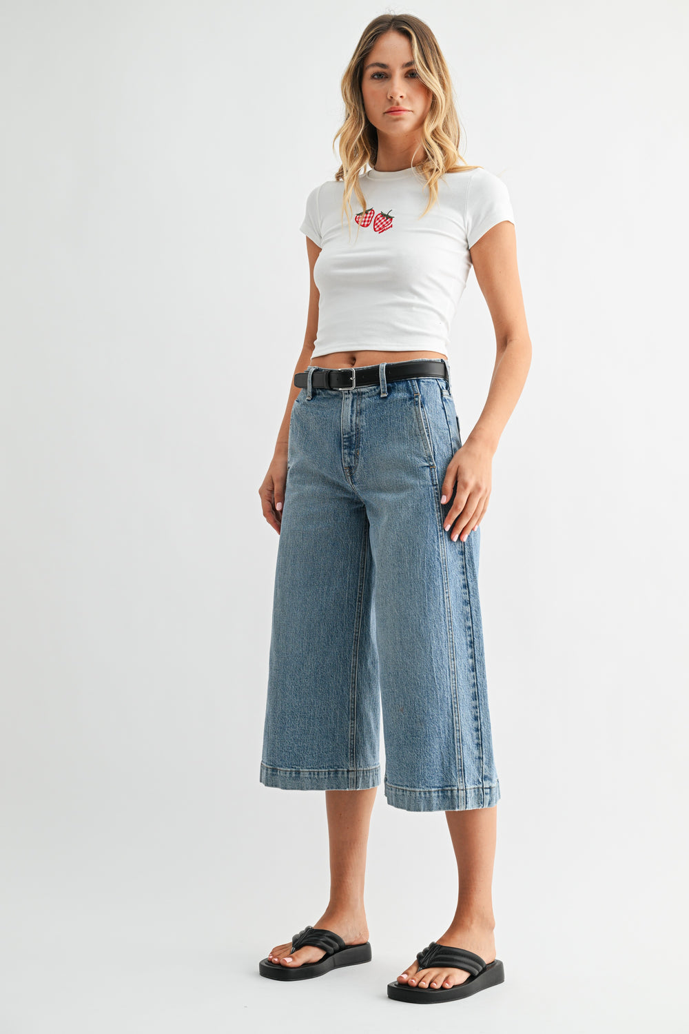 Just Black Denim Side Seam Wide Capri Jeans