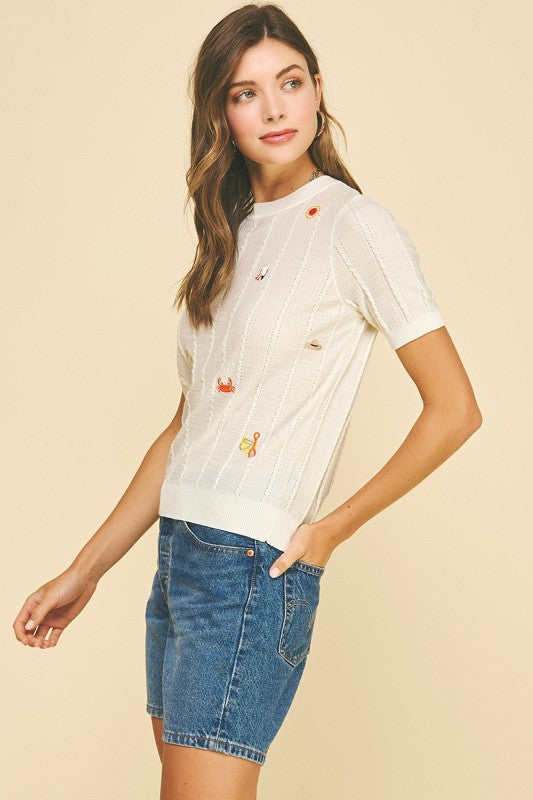 Seaside Embroidered Knit Sweater