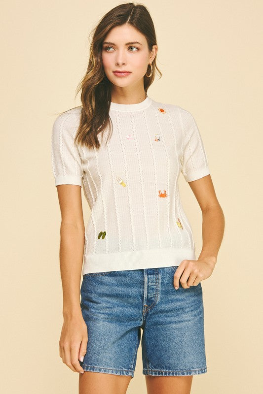 Seaside Embroidered Knit Sweater