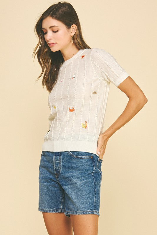 Seaside Embroidered Knit Sweater