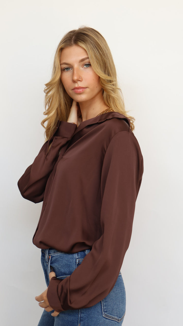 Classic Satin Button Down Blouse