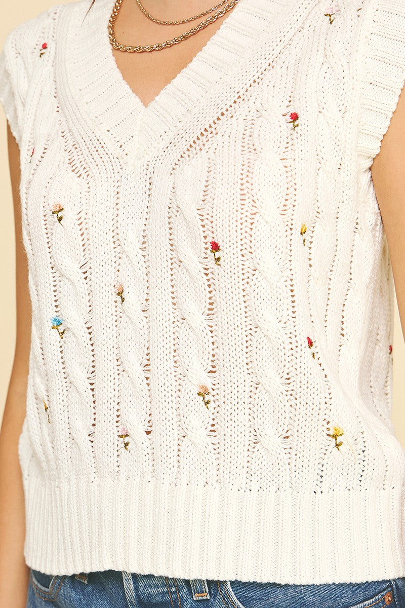 Floral Embroidered Sweater Vest
