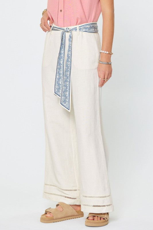 High Rise Full Length Wide Length Pants with Scarf