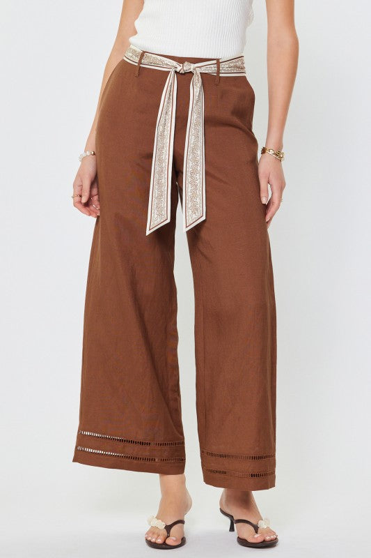 High Rise Full Length Wide Length Pants with Scarf