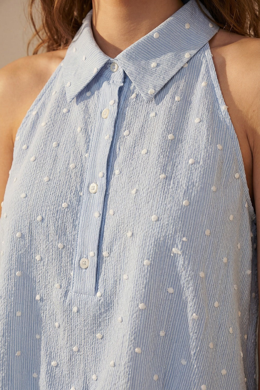 Polka Dot Embroidered Button Top