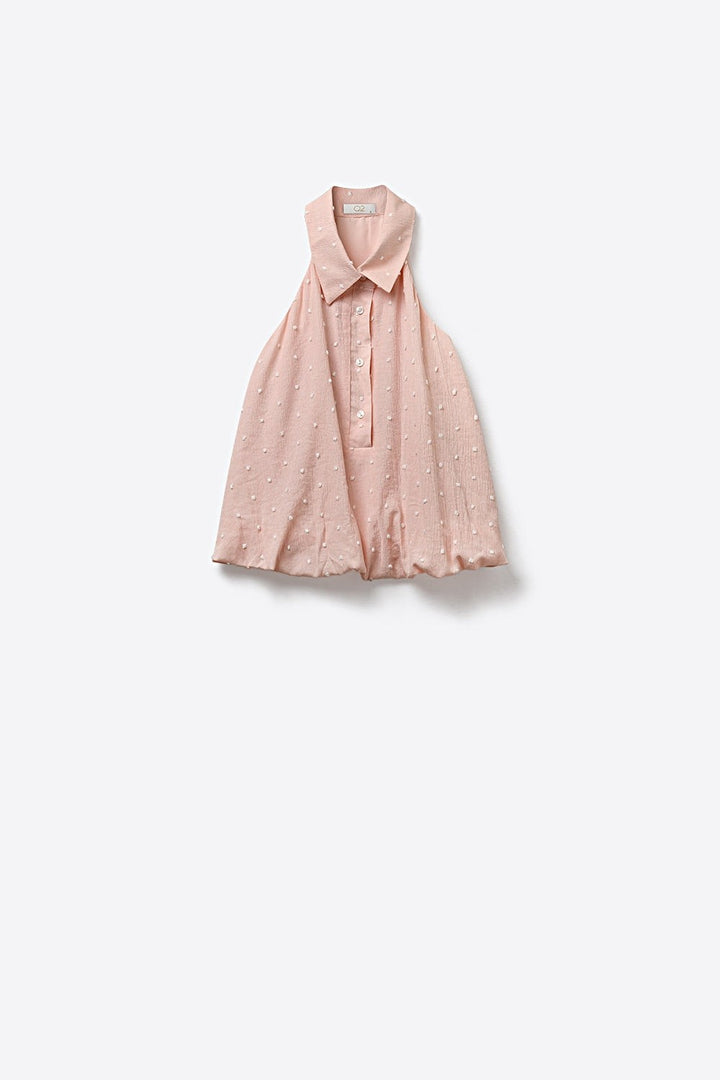 Polka Dot Embroidered Button Top