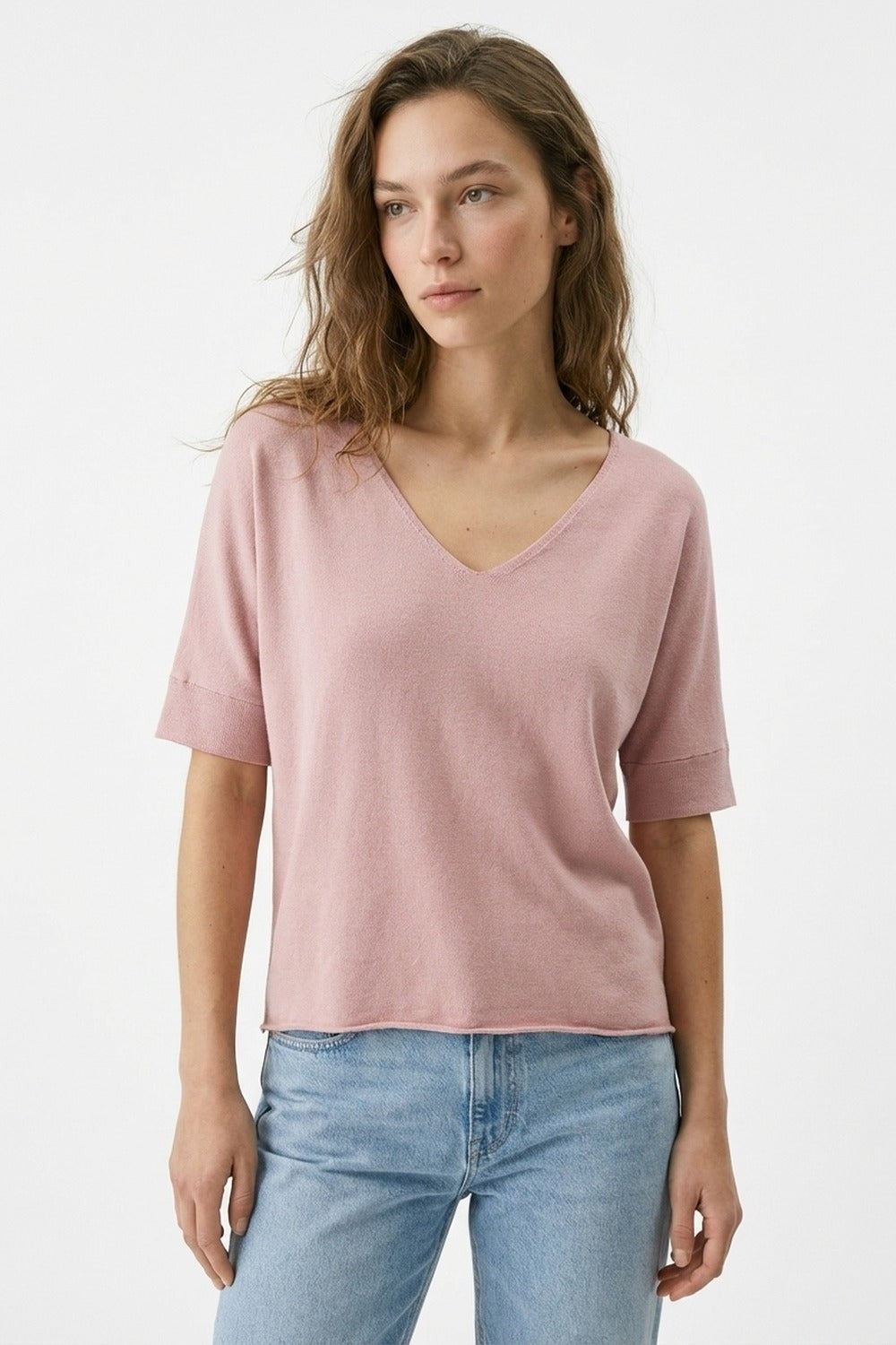 V-neck Short Sleeve Knit Top