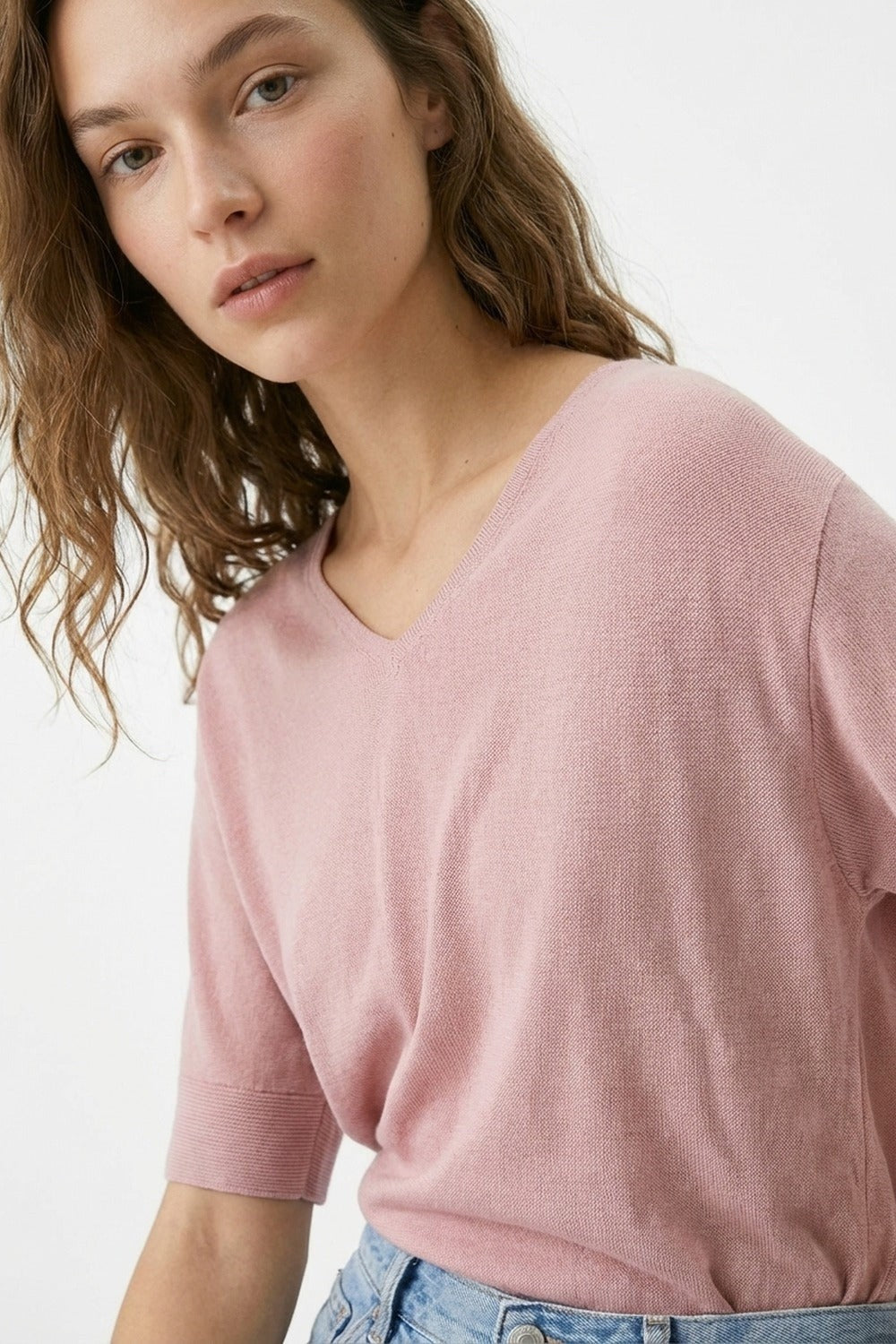 V-neck Short Sleeve Knit Top