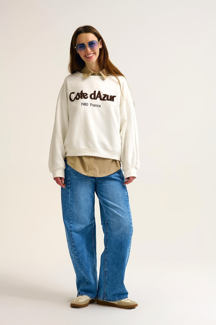 Côte D'azur Embroidered Cream Sweatshirt