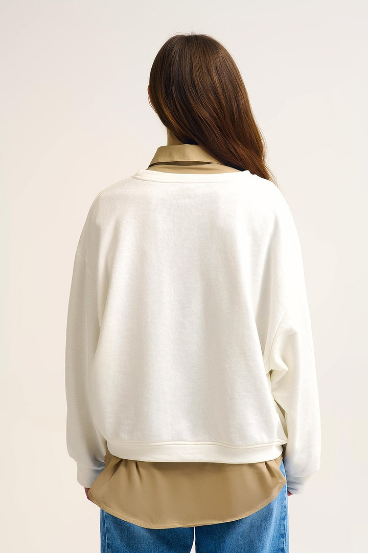 Côte D'azur Embroidered Cream Sweatshirt