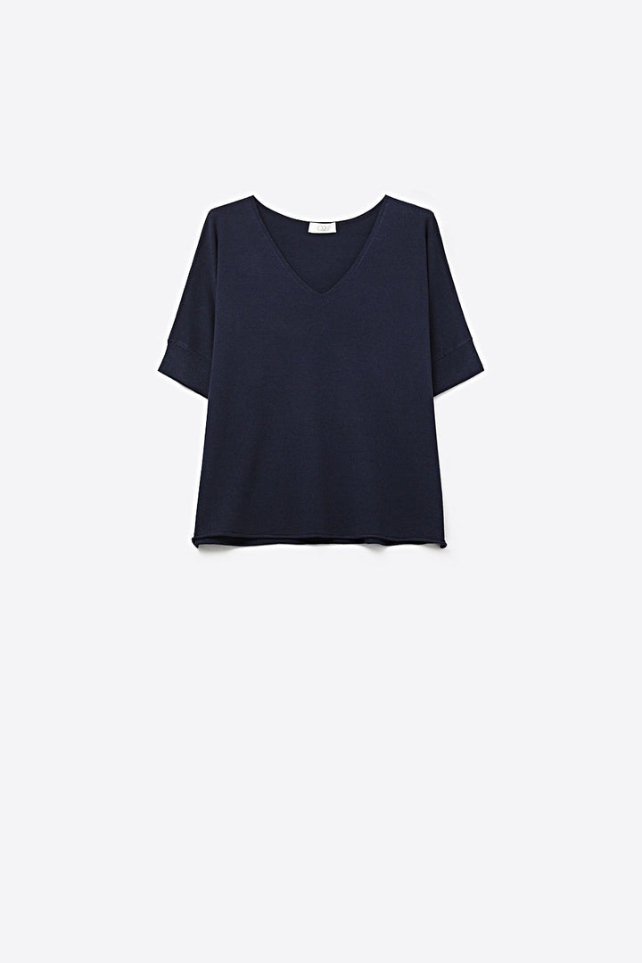 V-neck Short Sleeve Knit Top