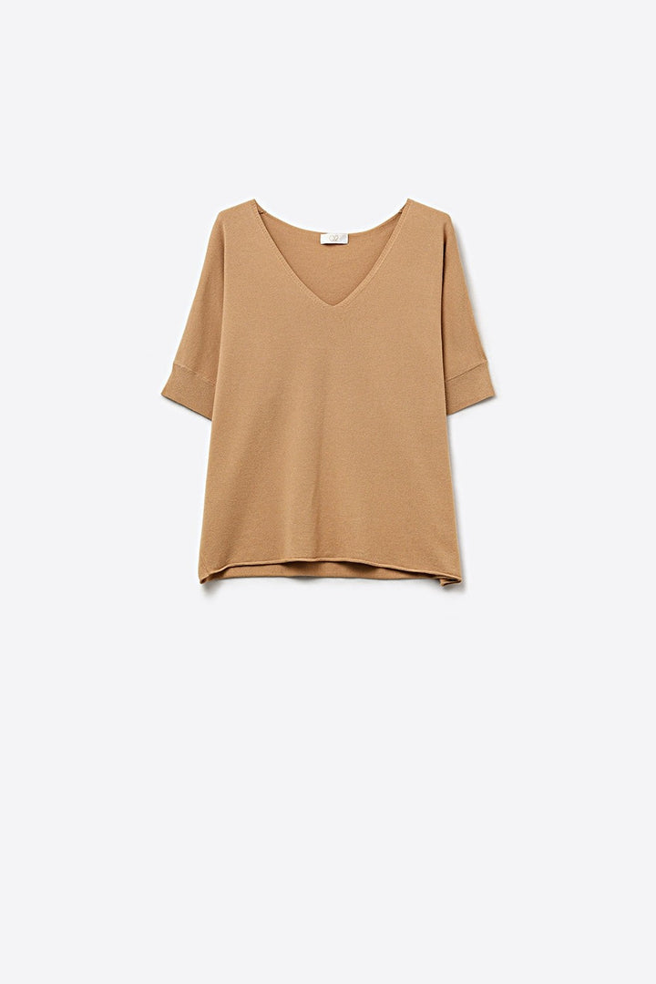 V-neck Short Sleeve Knit Top