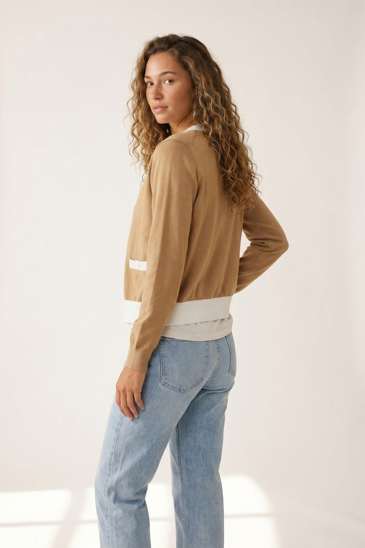 Contrast Trim Classic Button Cardigan