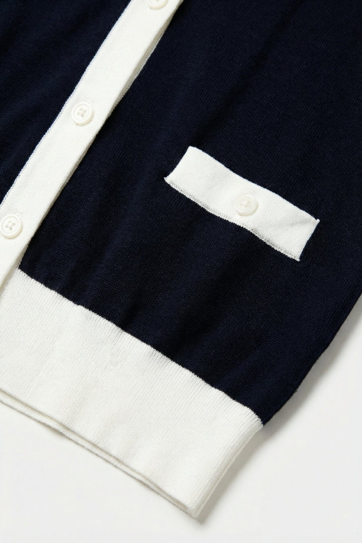 Contrast Trim Classic Button Cardigan