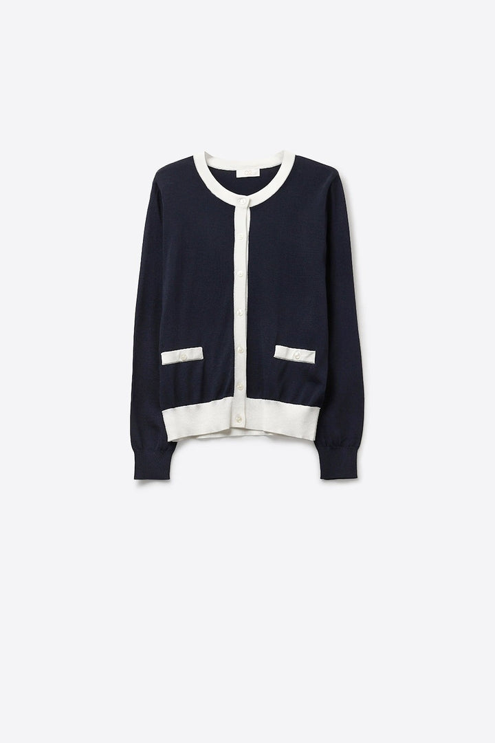 Contrast Trim Classic Button Cardigan