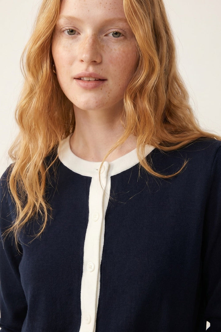Contrast Trim Classic Button Cardigan