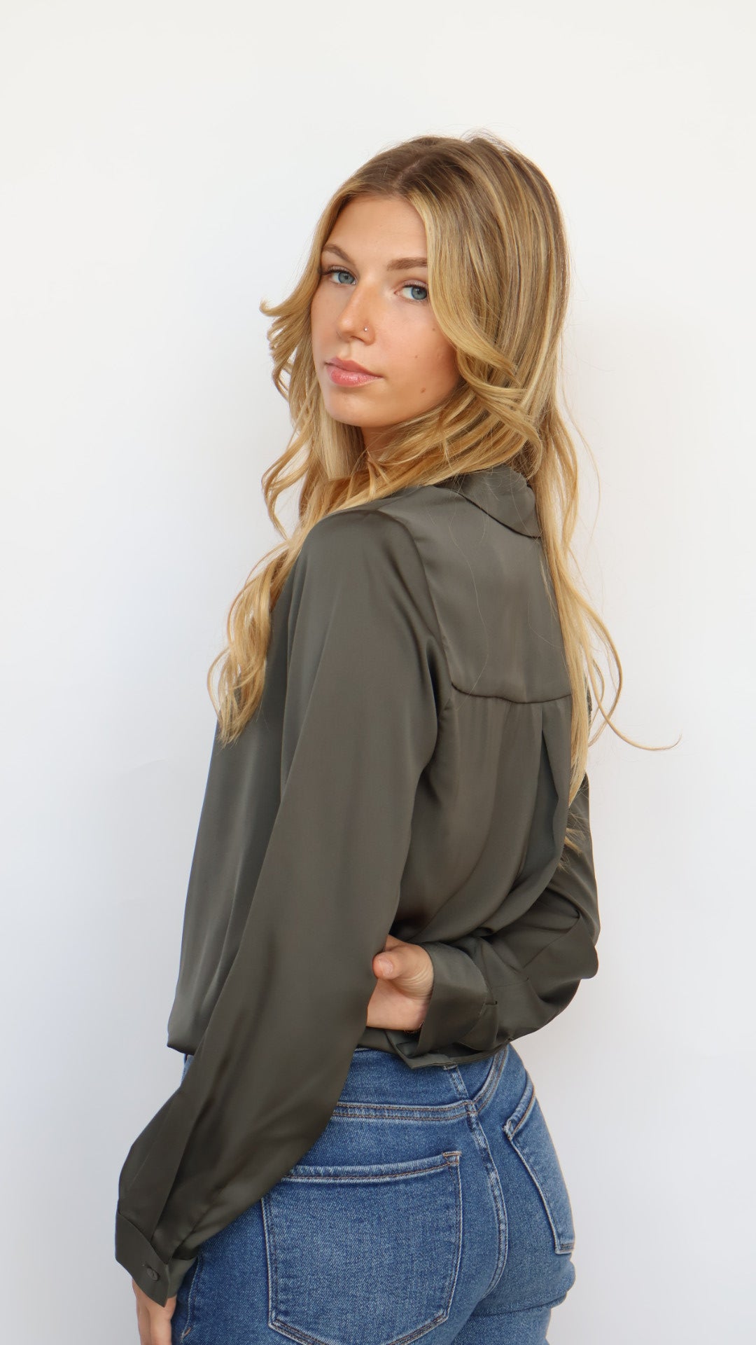 Classic Satin Button Down Blouse