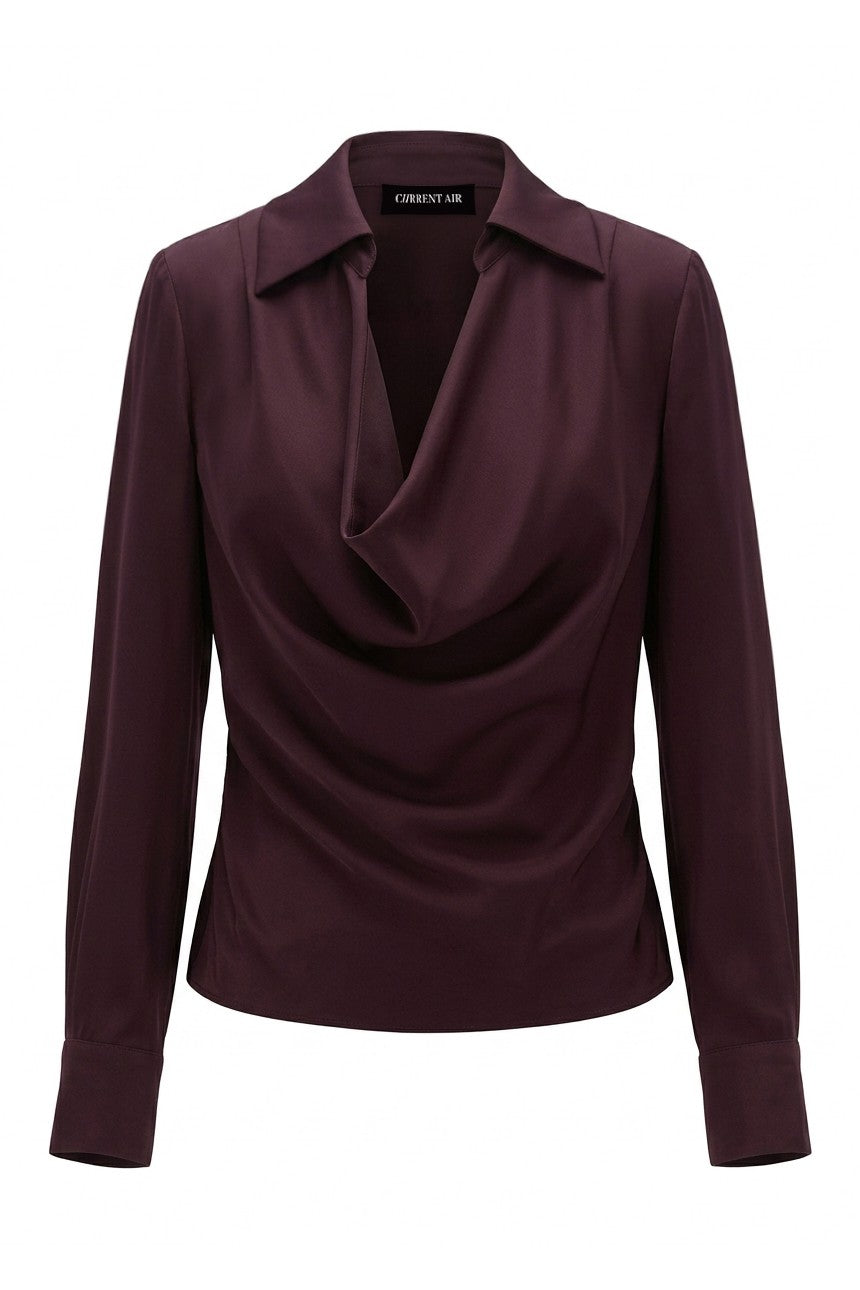 Cowl Neck Collared Long Sleeve Blouse