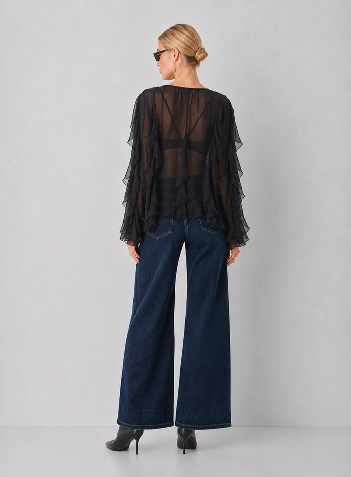 Ruffled V-Neck Button Down Top