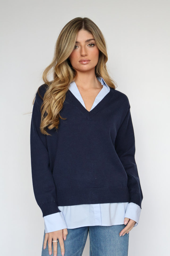 Double Layer V Neck Sweater