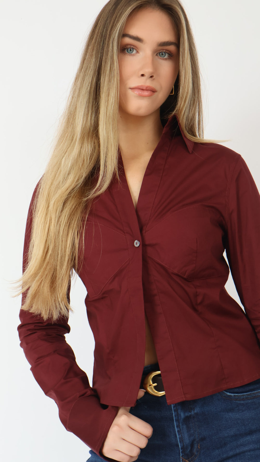 Fitted Poplin Long Sleeve Top