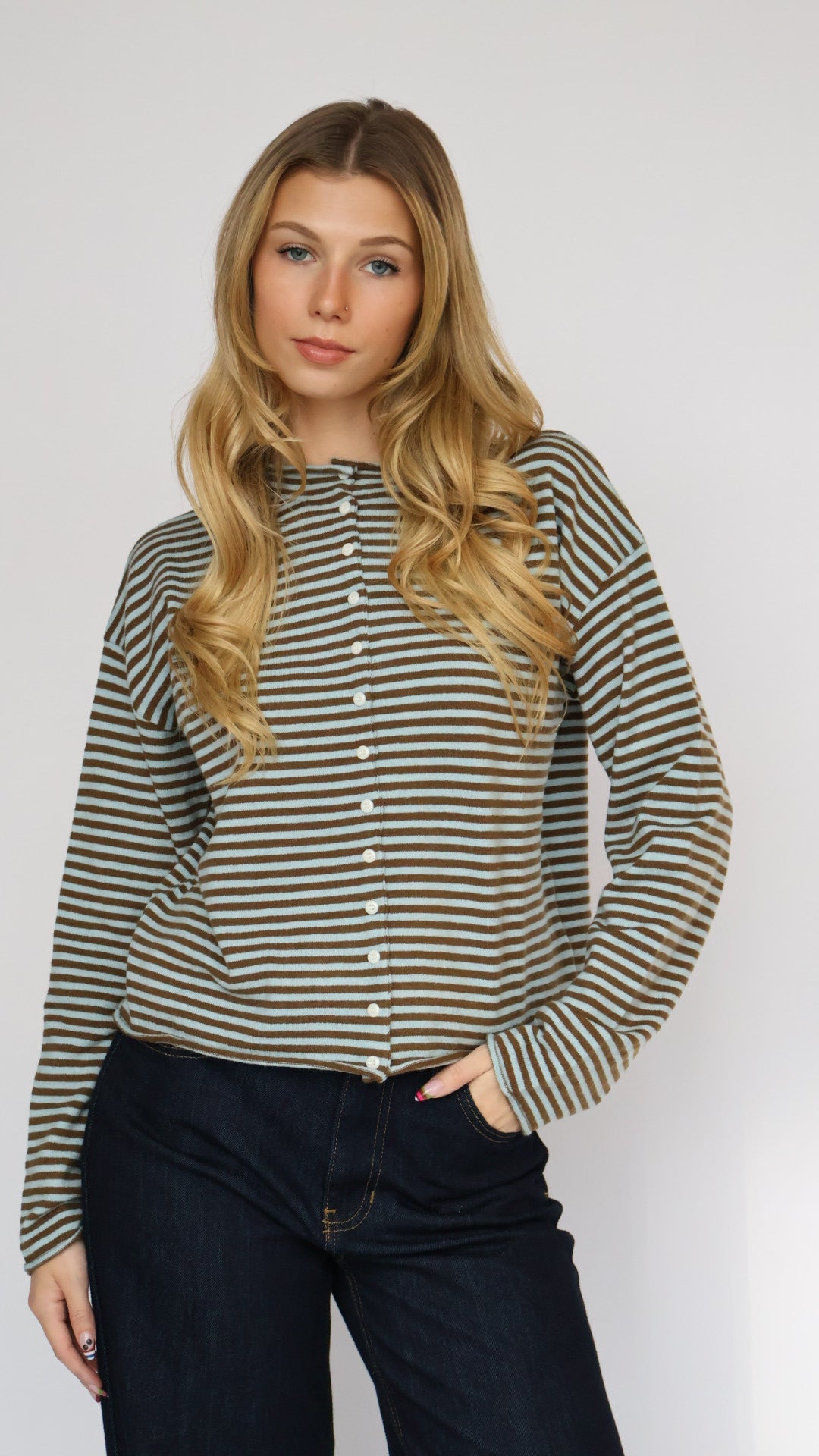 Striped Button-Up Cardigan