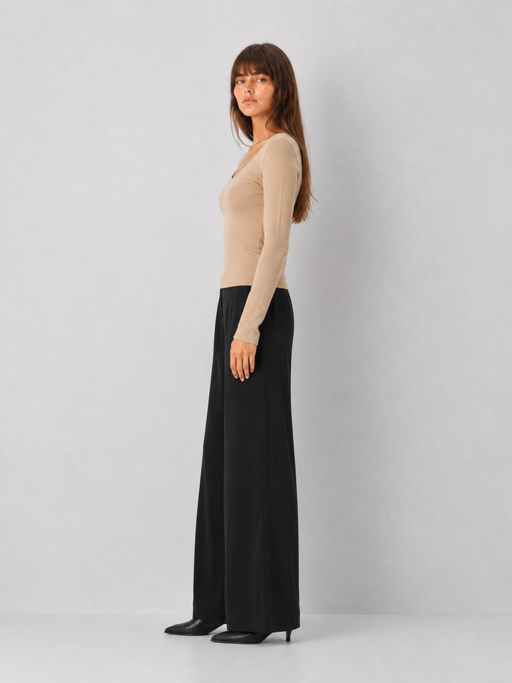 Ribbed Cotton Scoop Neck Long Sleeve Top