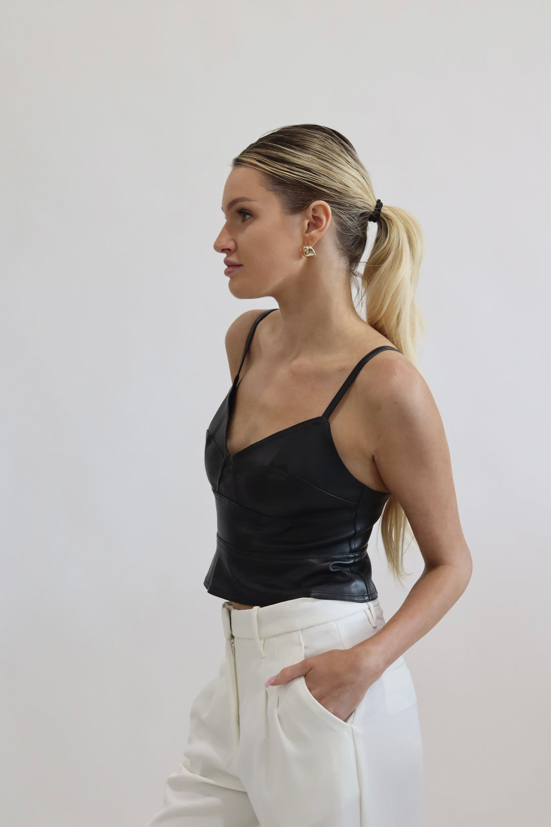 Vegan Leather Cropped Peplum Top